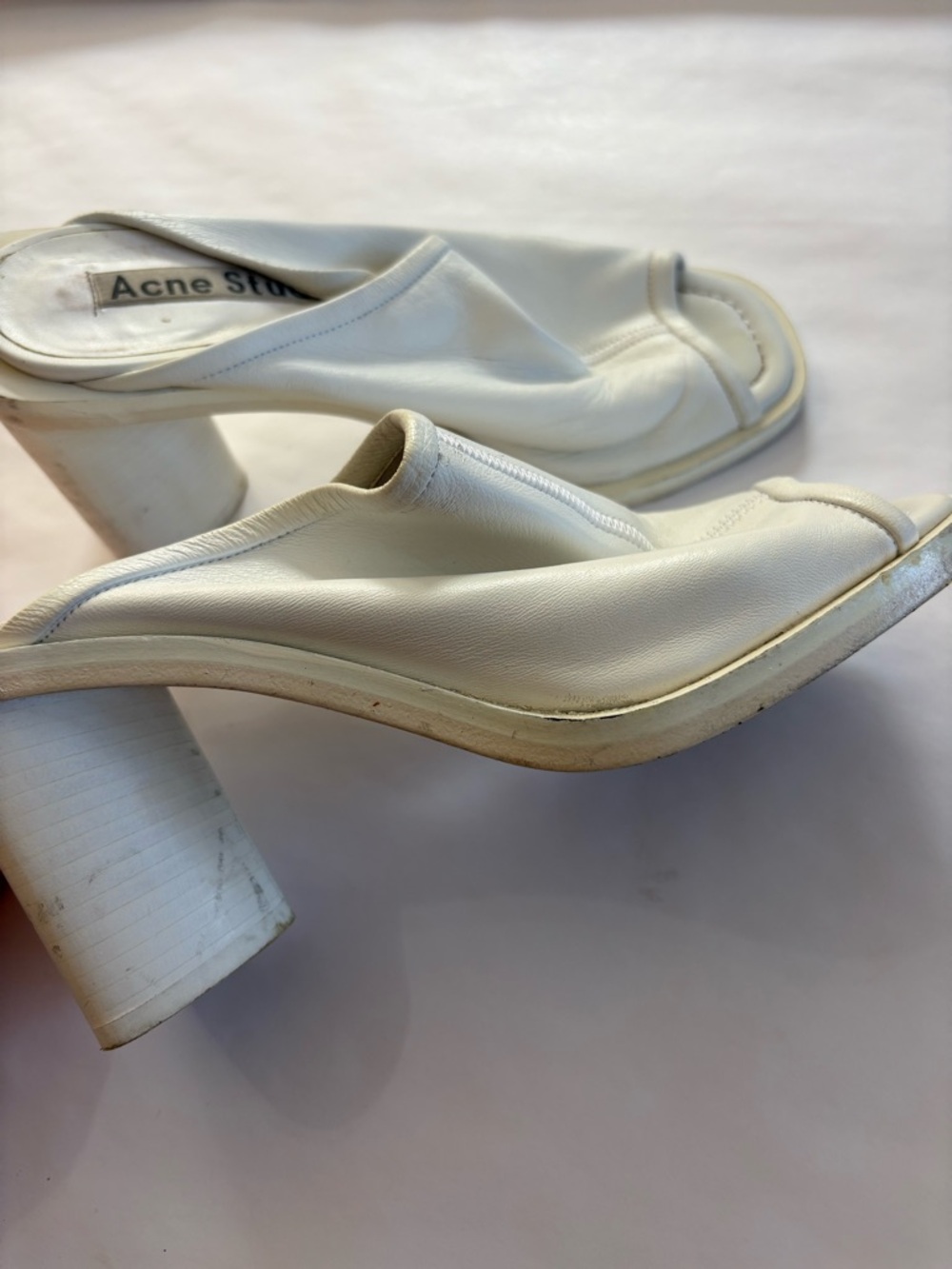 Acne White Leather Peep-Toe Mules - Picture 3 of 4